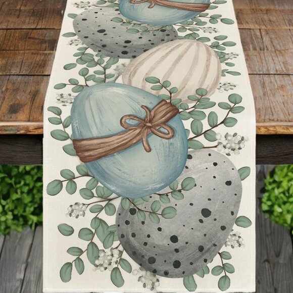 Easter Egg Table Runner Cottage Farmhouse Decor Spring Decorative Cloth 13x120 - Picture 1 of 4